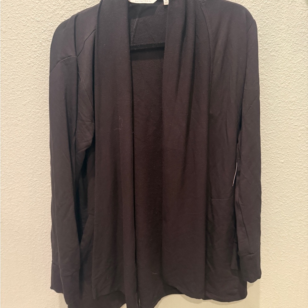 Soma Ultra Soft Fleece Black Open Front Cardigan Large NWT
